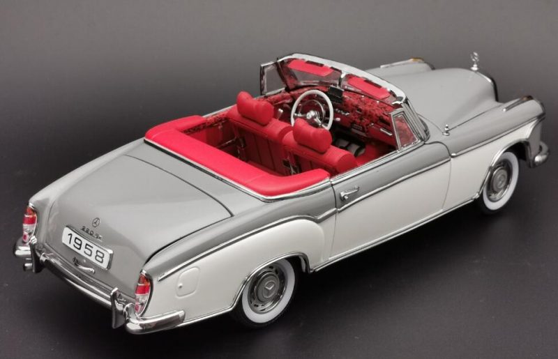 Sunstar 3575 1/18 Ölçek, 1958 Mercedes Benz 220SE Open Convertible, Gri/Beyaz, Sergilemeye Hazır Metal Araba Modeli